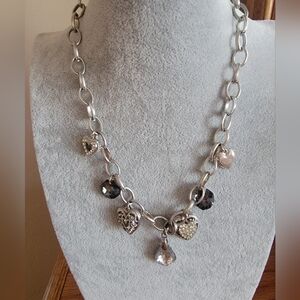 Cookie Lee Silver Tone Necklace With Hearts And Glass Charms
